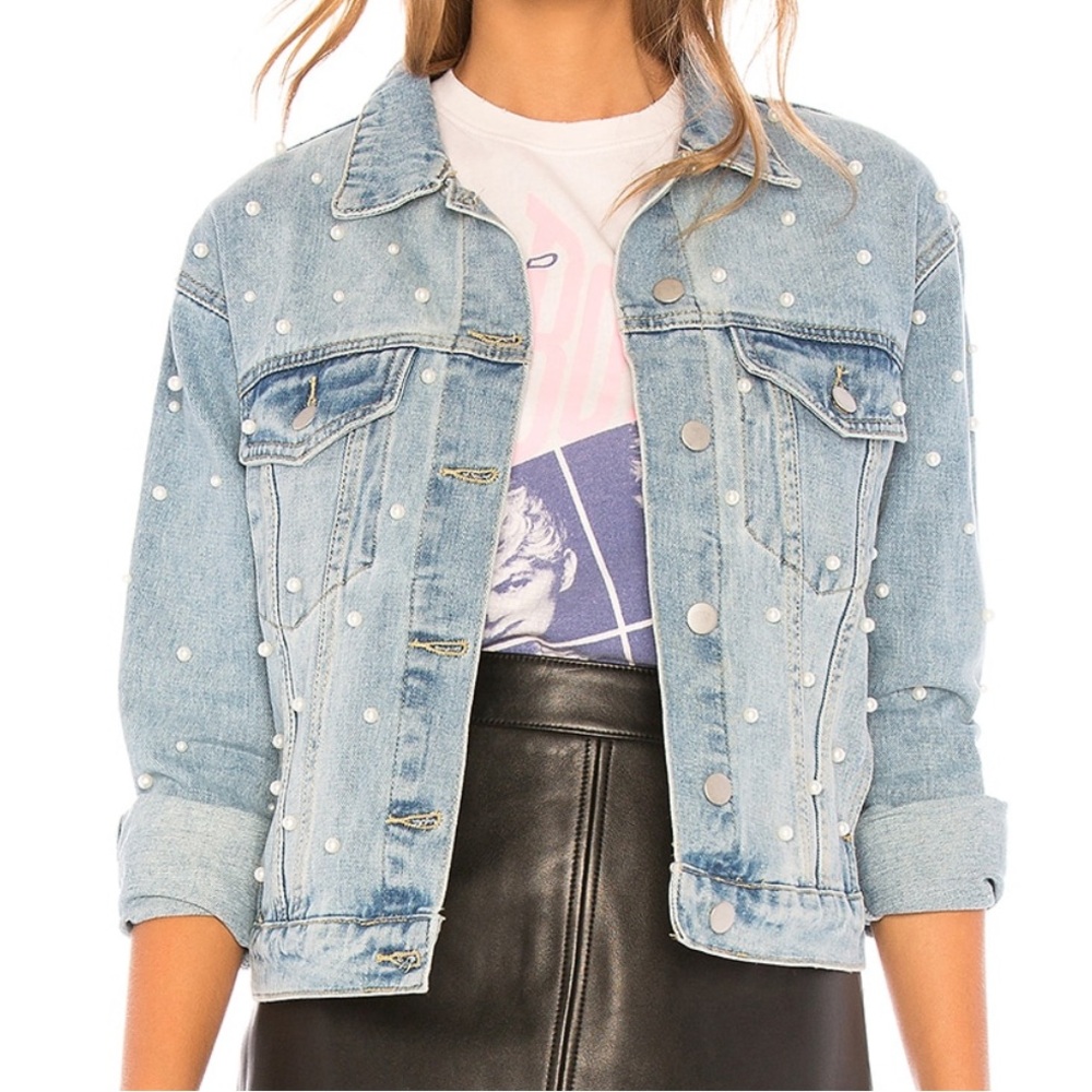 superdown Light Blue Pearl Embellished Jean Jacket